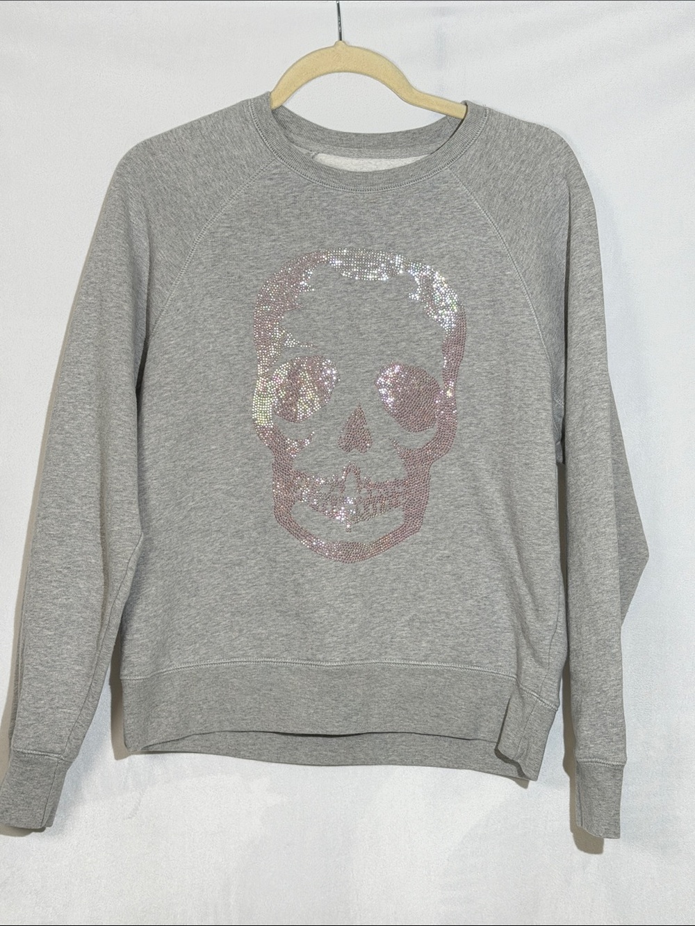 Zadig & Voltaire Crewneck Sweatshirt XS Gray With Pink Embellished Skull